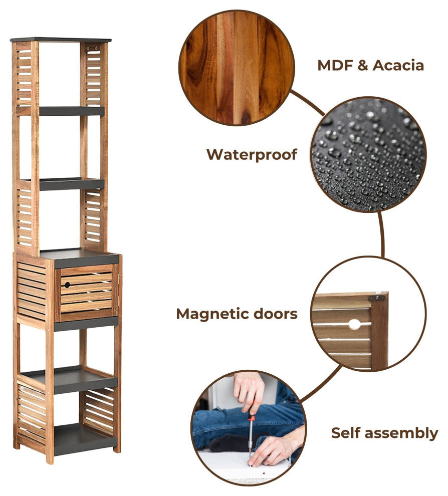Tall Bathroom Storage Cabinet, Slim Linen Cabinet for Bathroom Organization, Elements