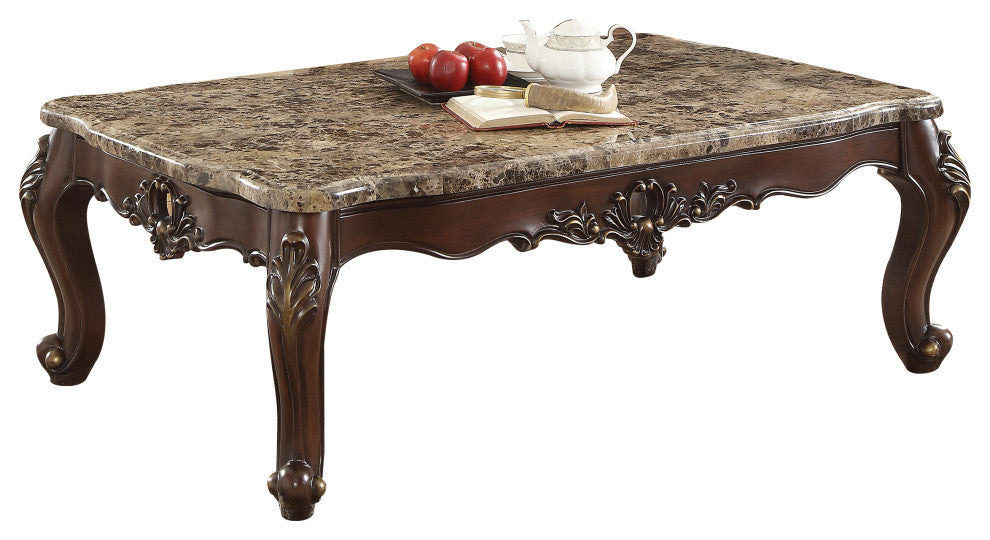 ACME Devayne Coffee Table, Marble and Dark Walnut