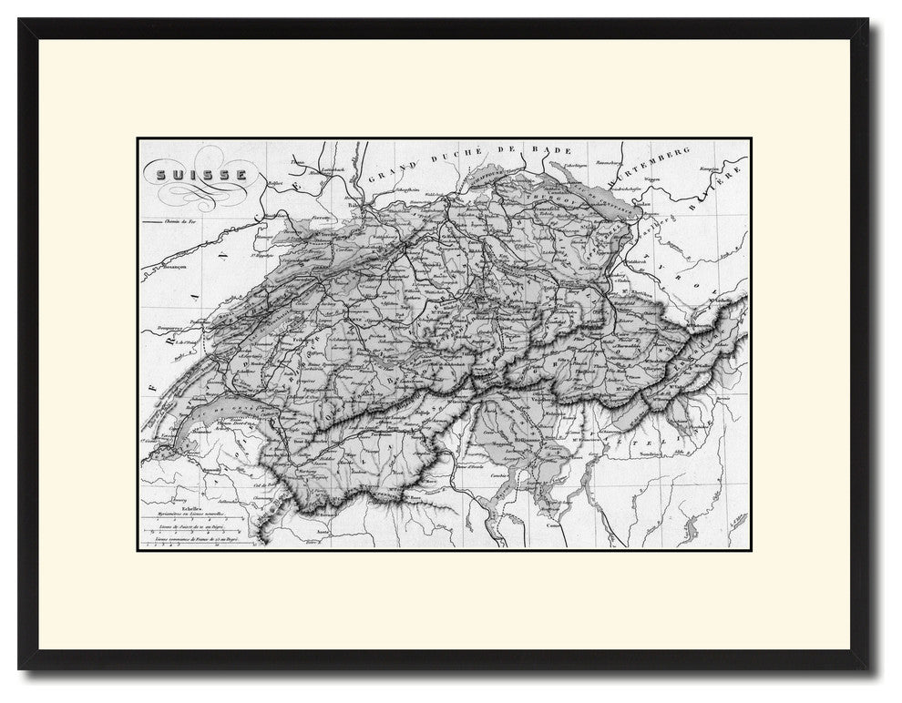 Switzerland Vintage B&W Map Canvas Print, 16"x21"