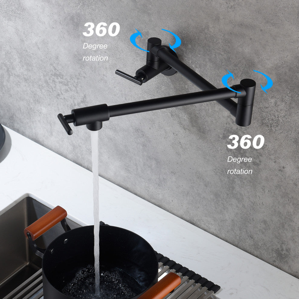 Wellfor Pot Filler Faucet Wall Mount, 4 GPM Flow Rate, Matte Black