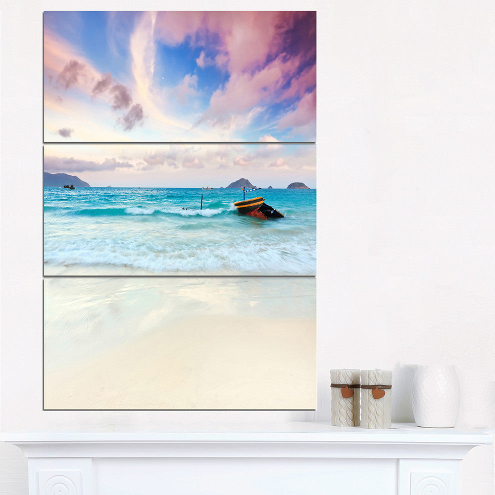 "Exotic Seashore Sunset Over Blue Sea" Metal Wall Art, 3 Panels, 28"x36"
