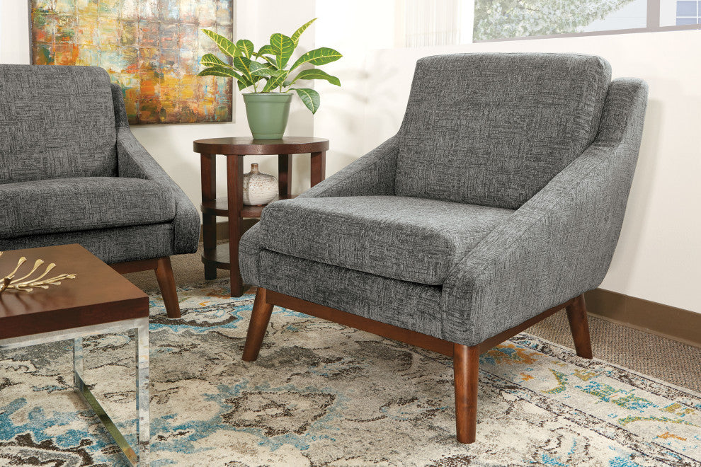Mid-Century Club Chair, Charcoal Fabric With Coffee Finish Legs
