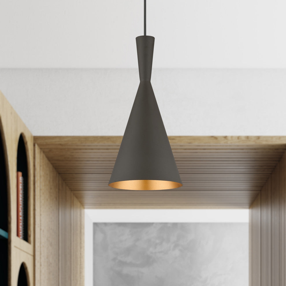 Waldorf 1-Light Bronze Pendant, Antique Brass Accents