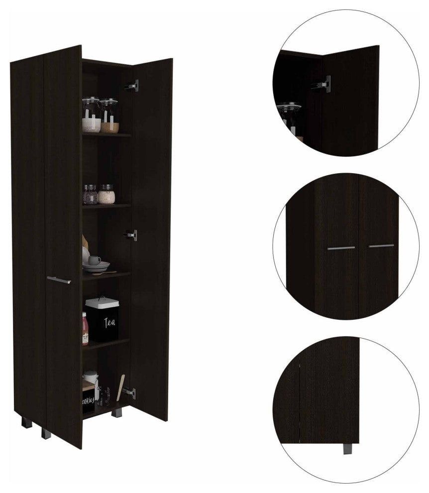 78" Modern Black Pantry Cabinet With Two Full Size Doors