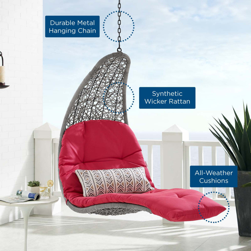 Swing Lounge Chair, Gray Red, Outdoor Patio Balcony Cafe Bistro Garden