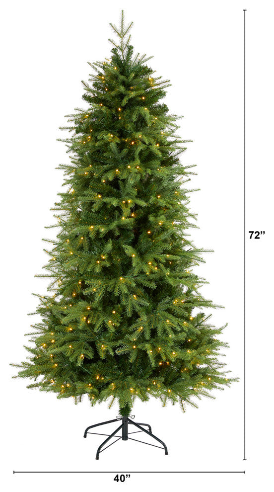 6' Vancouver Fir Natural Look Faux Xmas Tree W/ Clear Lights & Bendable Branches