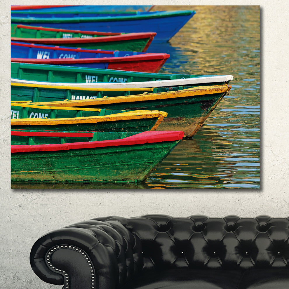 Color Boats on Phewa Lake Nepal, Large Boat Canvas Art Print, 60x40