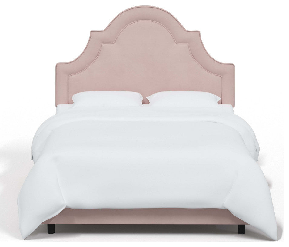 High Arched Bed With Border, Velvet Blush, Twin