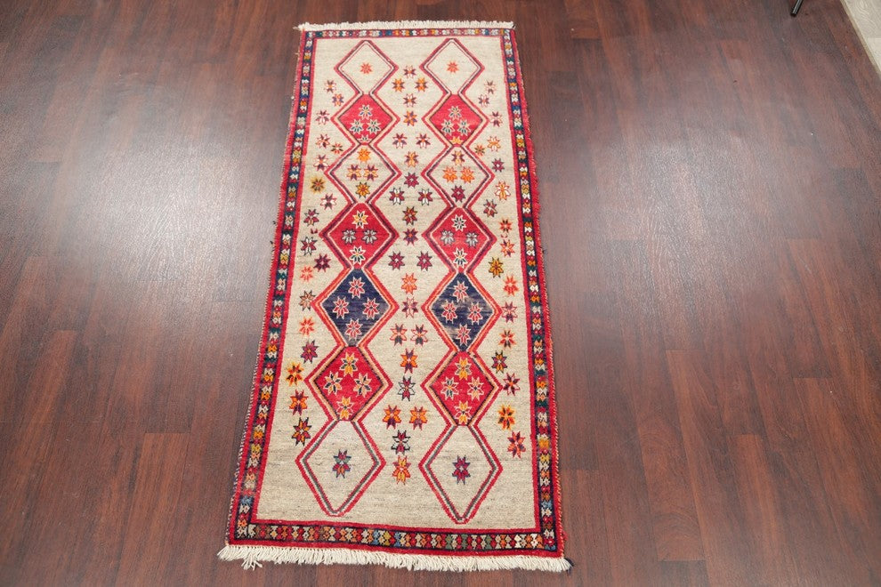 Consigned, Hand-Knotted Geometric Gabbeh Persian Oriental Rug, Brown, 6'7"X2'10"