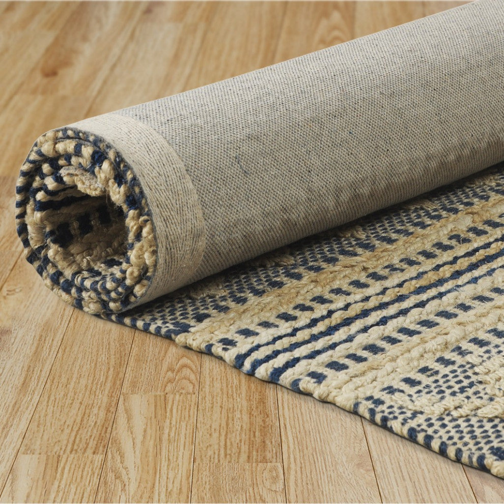 8??x 10??Blue and Beige Chevron Striped Area Rug