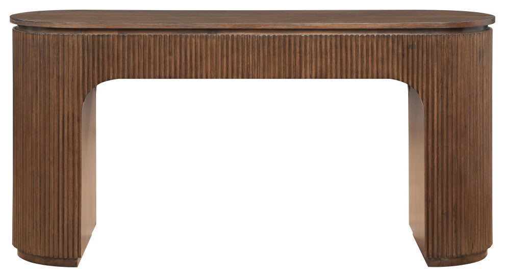 Astrid Solid Wood And Oak Veneer Vanity / Desk / Console Table, Brown