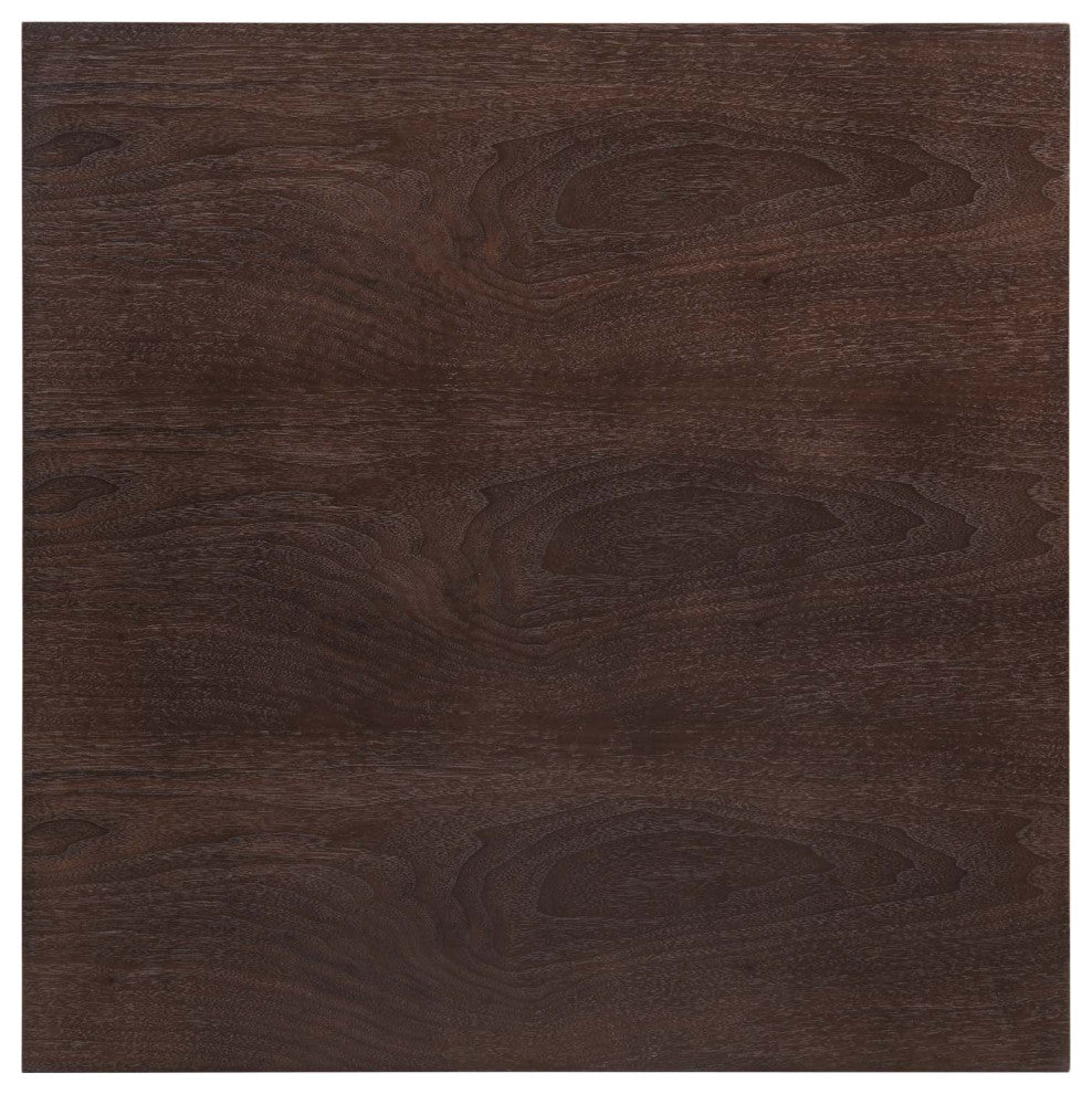 Bar Table, Square, Wood, Metal, Gold Dark Brown Brown Walnut, Modern, Bar Pub