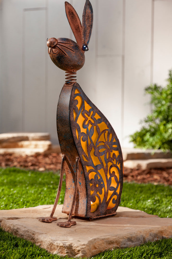 23.03" Solar Lighted Garden Meadow Rabbit