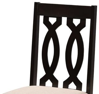 Cherese Sand Fabric Upholstered Espresso Browned 5-Piece Wood Dining Set