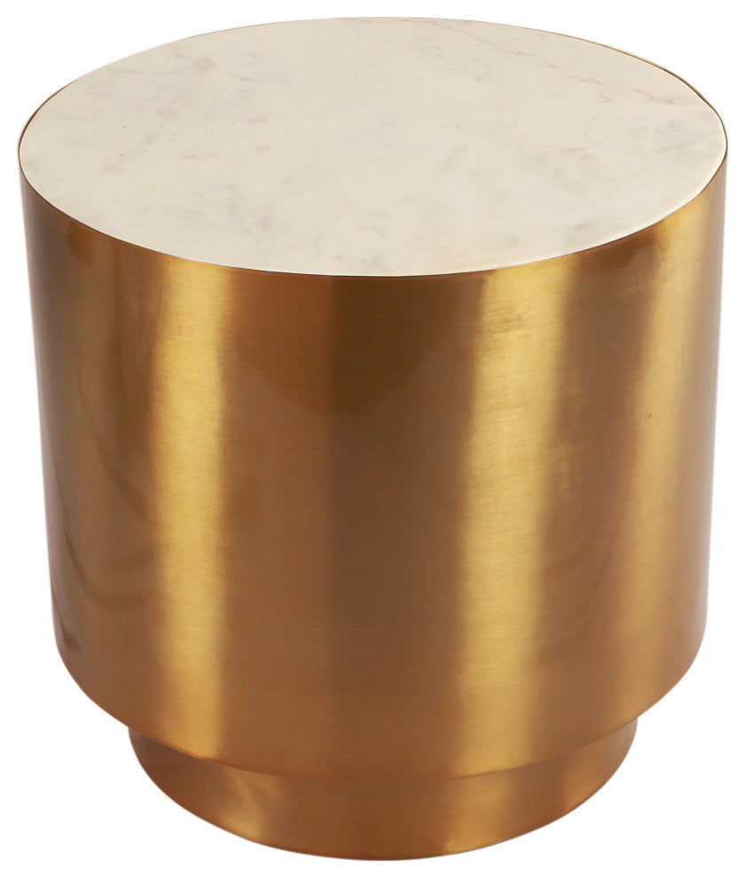 Presley End Table, Marble Top, Brushed Gold Metal Base