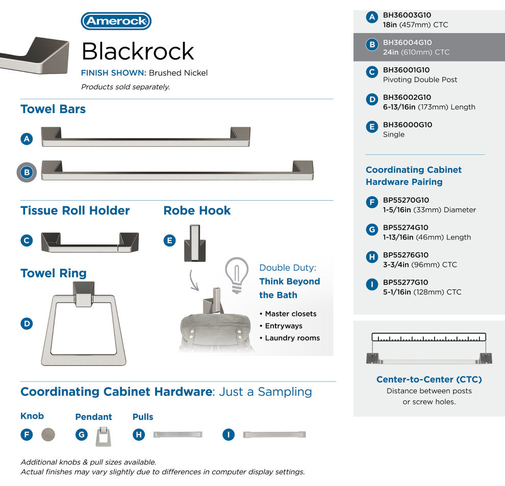 Amerock Blackrock Contemporary Towel Bar, Brushed Nickel, 24" Center-to-Center