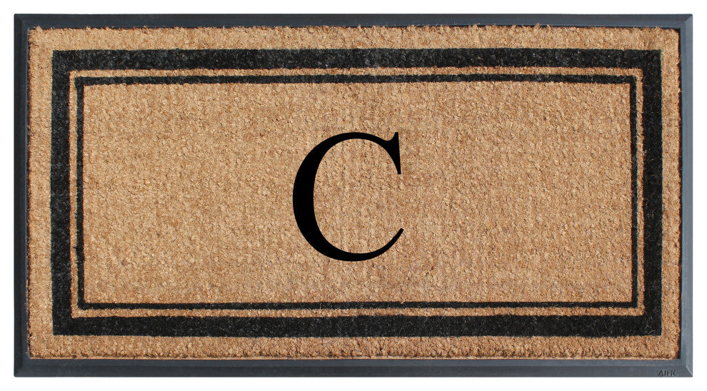 A1HC Picture Frame Natural Rubber and Coir Large Monogrammed Doormat 24"x48", C