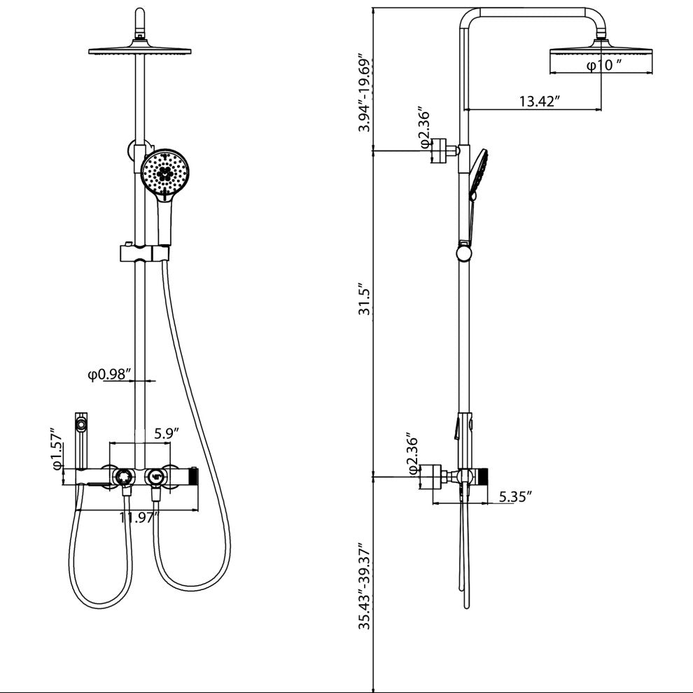 Exposed 4-Function Thermostatic Shower System with Spray Gun and Tub Spout, Matte Black
