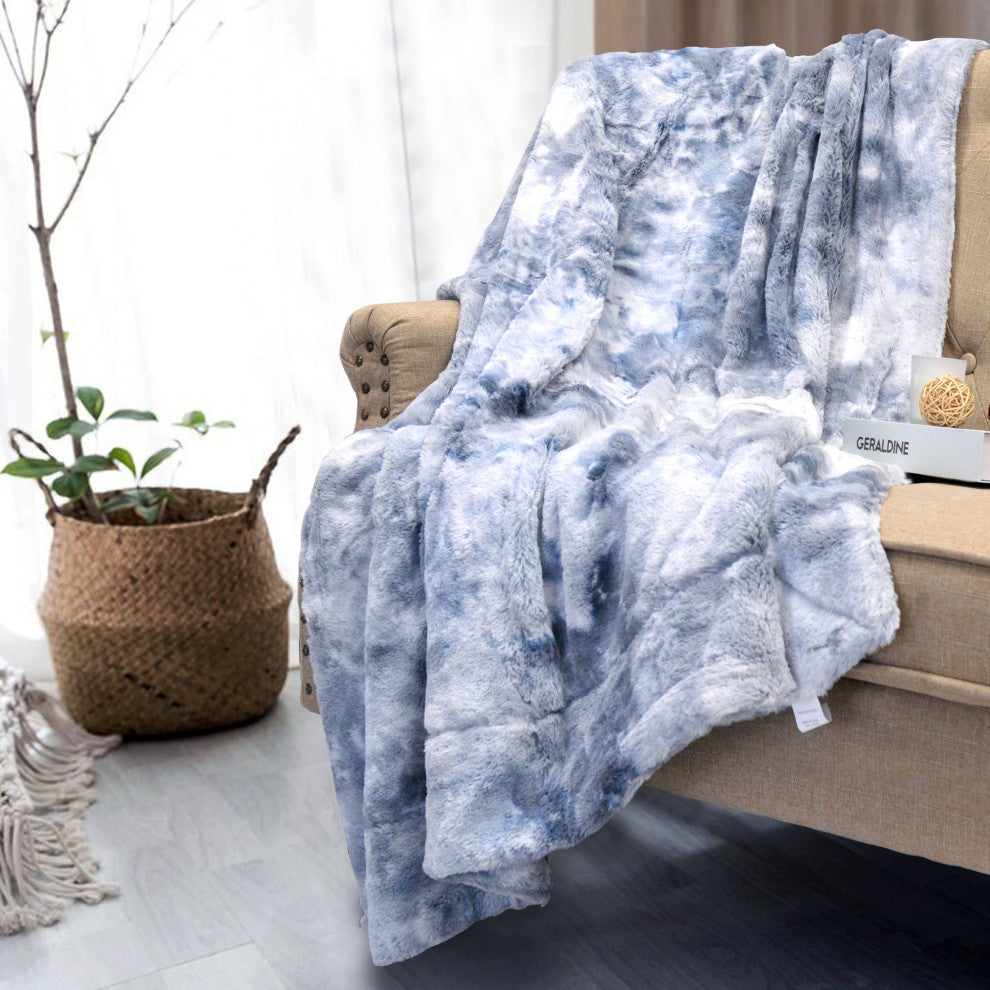 Tie Dye Double Sided Faux Fur Throws, Blue, 50" X 60"