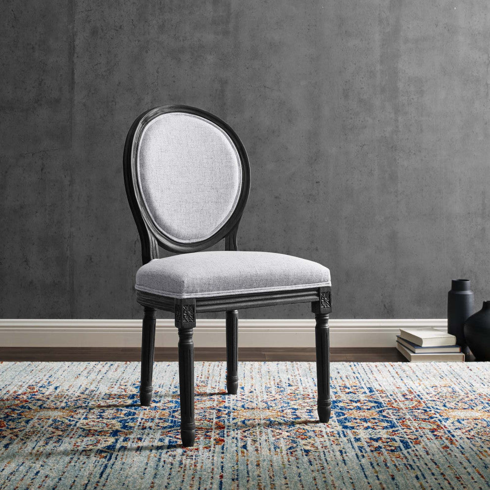 Emanate Vintage French Upholstered Fabric Dining Side Chair Black Light Gray