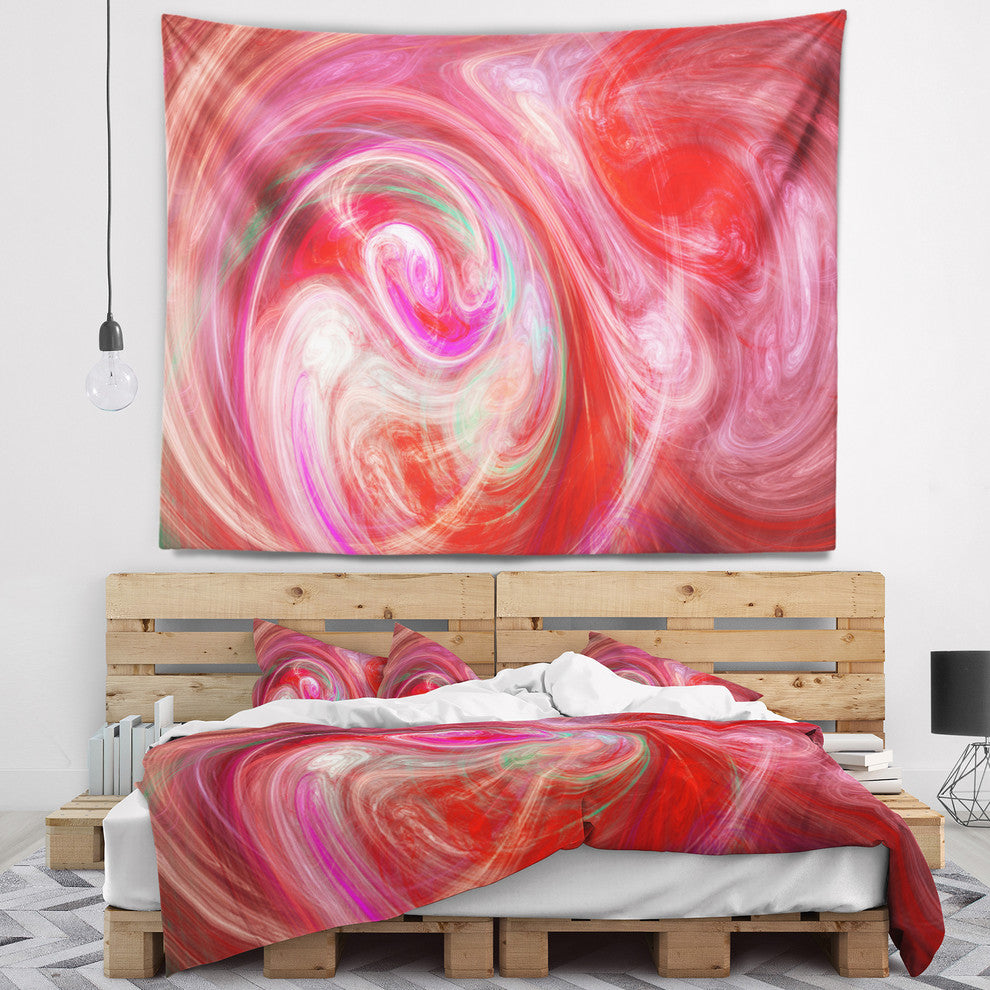 Red Fractal Pattern with Circles Abstract Wall Tapestry, 80"x68"