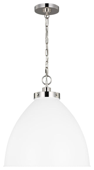 Wellfleet Large Dome Pendant, Matte White and Polished Nickel