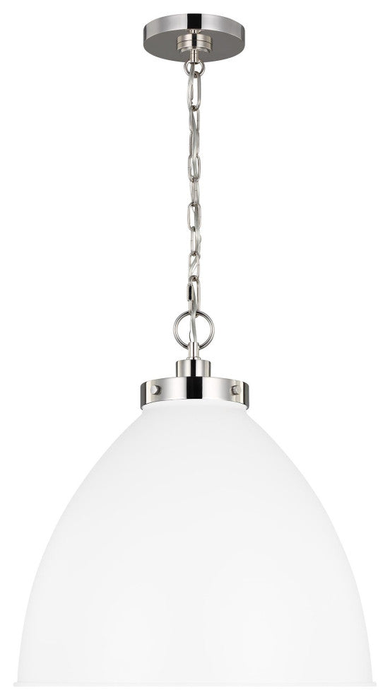 Wellfleet Large Dome Pendant, Matte White and Polished Nickel
