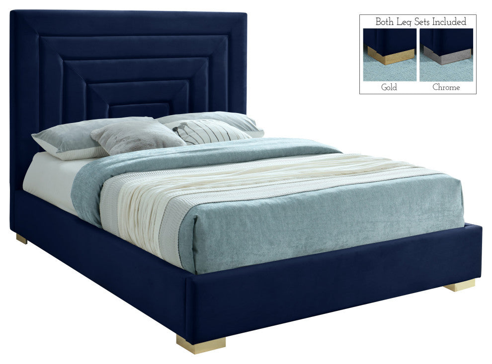 Nora Velvet Upholstered Bed, Navy, Queen