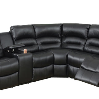 Benzara BM166729 Leather Upholstered Reclining Sectional With Console, Black