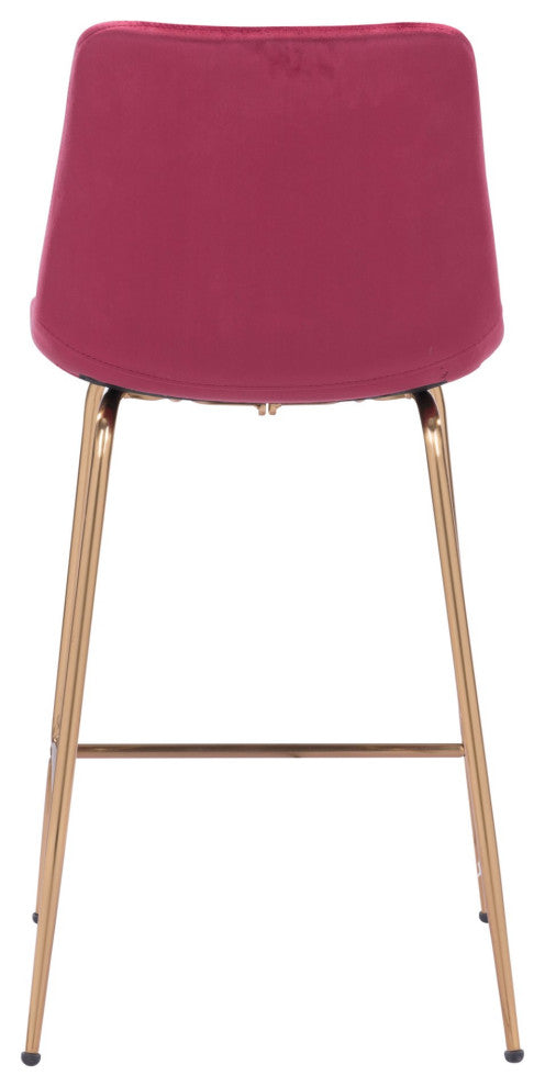 Counter Stool Chair, Steel Metal, Fabric, Red, Gold, Bar Kitchen Cafe Bistro