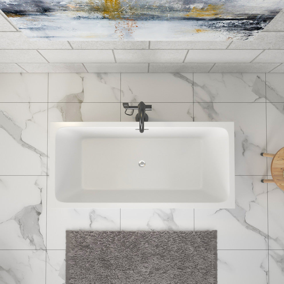 59 in. Acrylic Rectangular Flatbottom Freestanding Soaking Bathtub in White