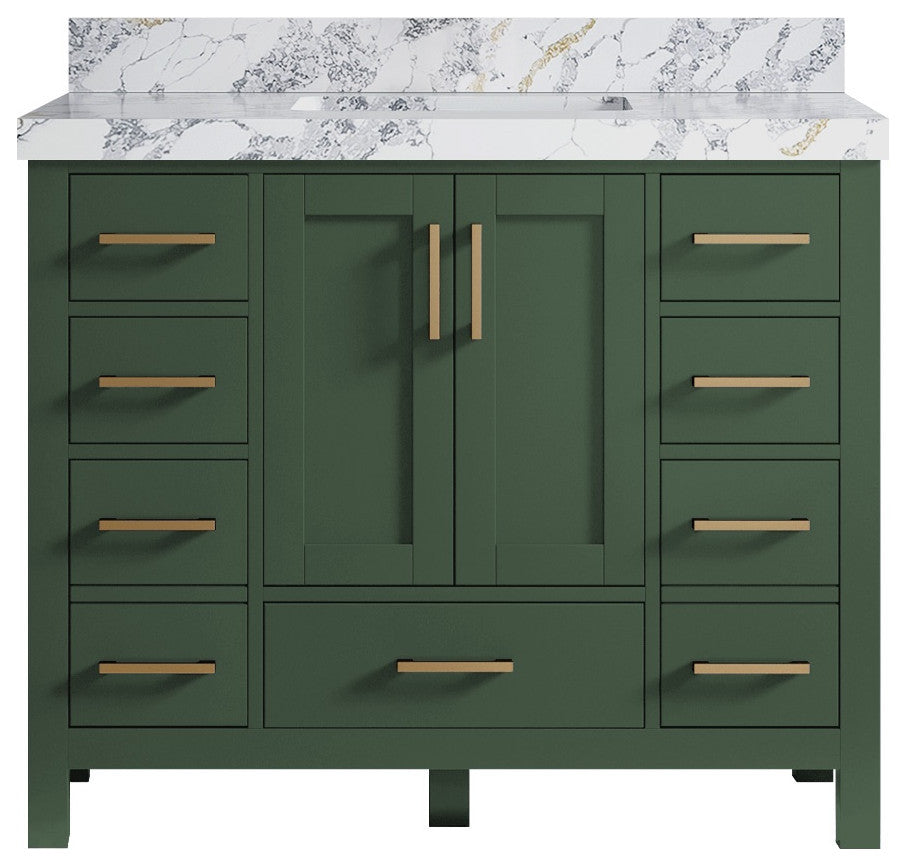 Malibu 42 Single Sink Bath Vanity in Lafayette Green 2" Calacatta Poanazzo