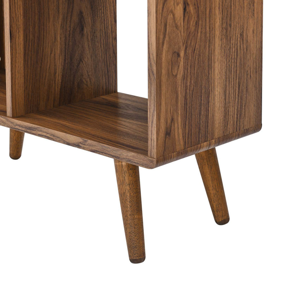 Bookcase Wall Shelf Rack, Walnut, Wood, Modern, Mid Century Hotel Lounge Cafe