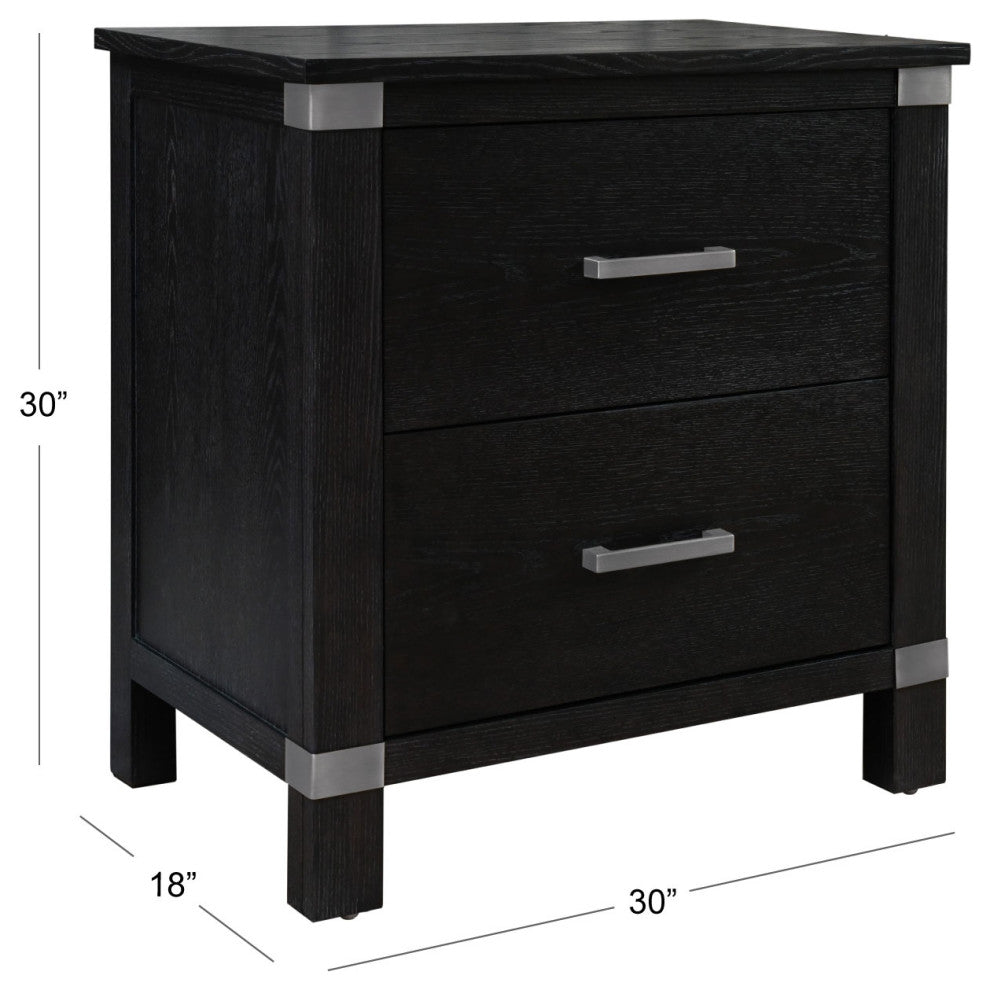 Declan Two Drawer Nightstand, Black