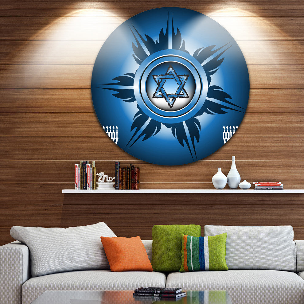 Jewish Symbols, Modern Digital Art Round Metal Wall Art, 38"