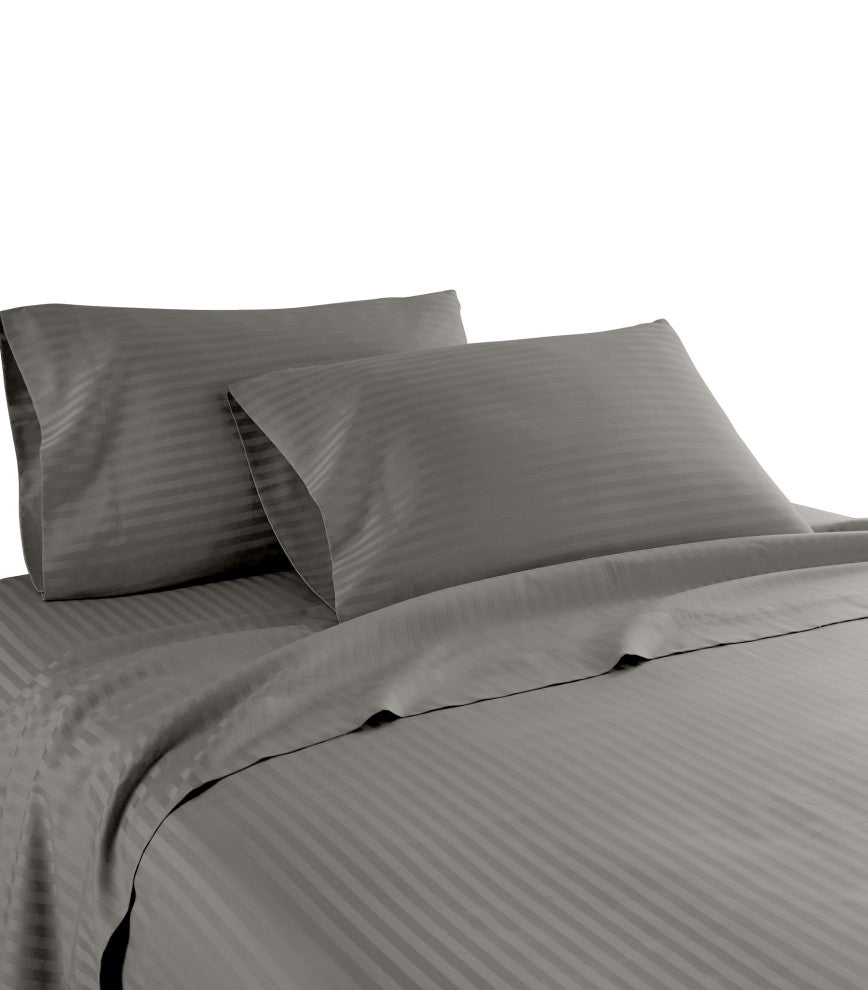 600 Thread Count 100% Cotton Stripe Sheet Set, Grey, Queen