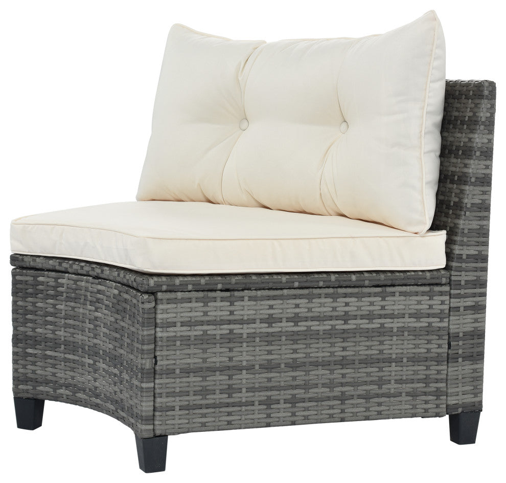 8 Pieces Outdoor Wicker Curved Patio Sectional with Coffee Table and Cushions, Beige
