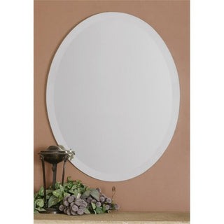 Uttermost Frameless Traditional Beveled Vanity Glass Oval Mirror in Silver