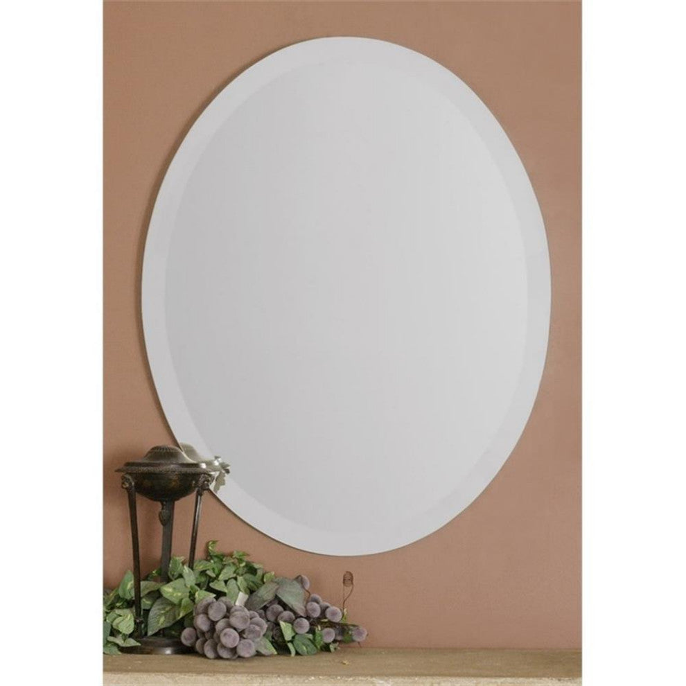 Uttermost Frameless Traditional Beveled Vanity Glass Oval Mirror in Silver