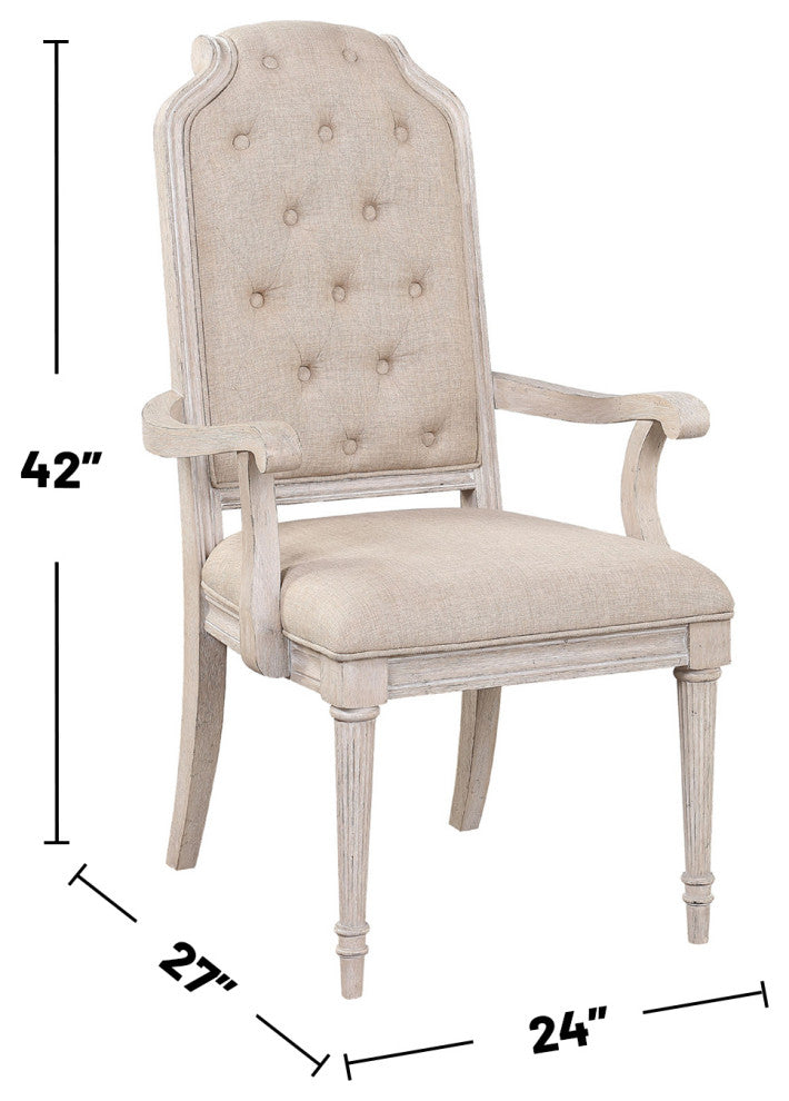 Set of 2 Upholstered Arm Chairs in Antique Champagne Finish