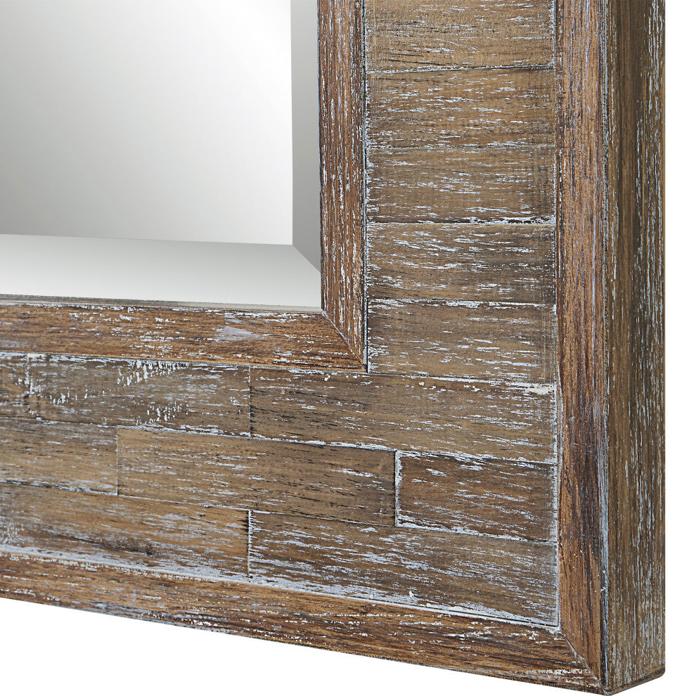 Benzara BM277018 65" Wood Wall Mirror, Tall, Distressed Weathered Brown