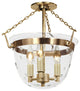 Small Semi Flush Classic Bell Lantern In Tiny Star Glass, Rubbed Brass