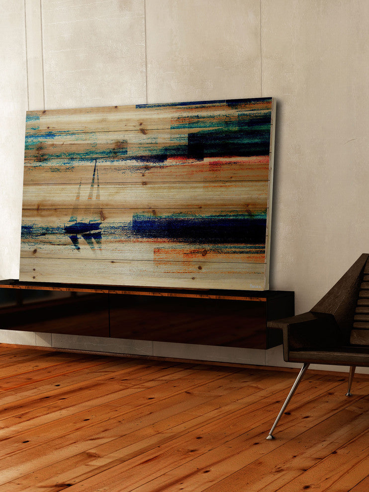 "Aegean Sea" UV Ink Print on Natural Pine Wood, 36"x24"