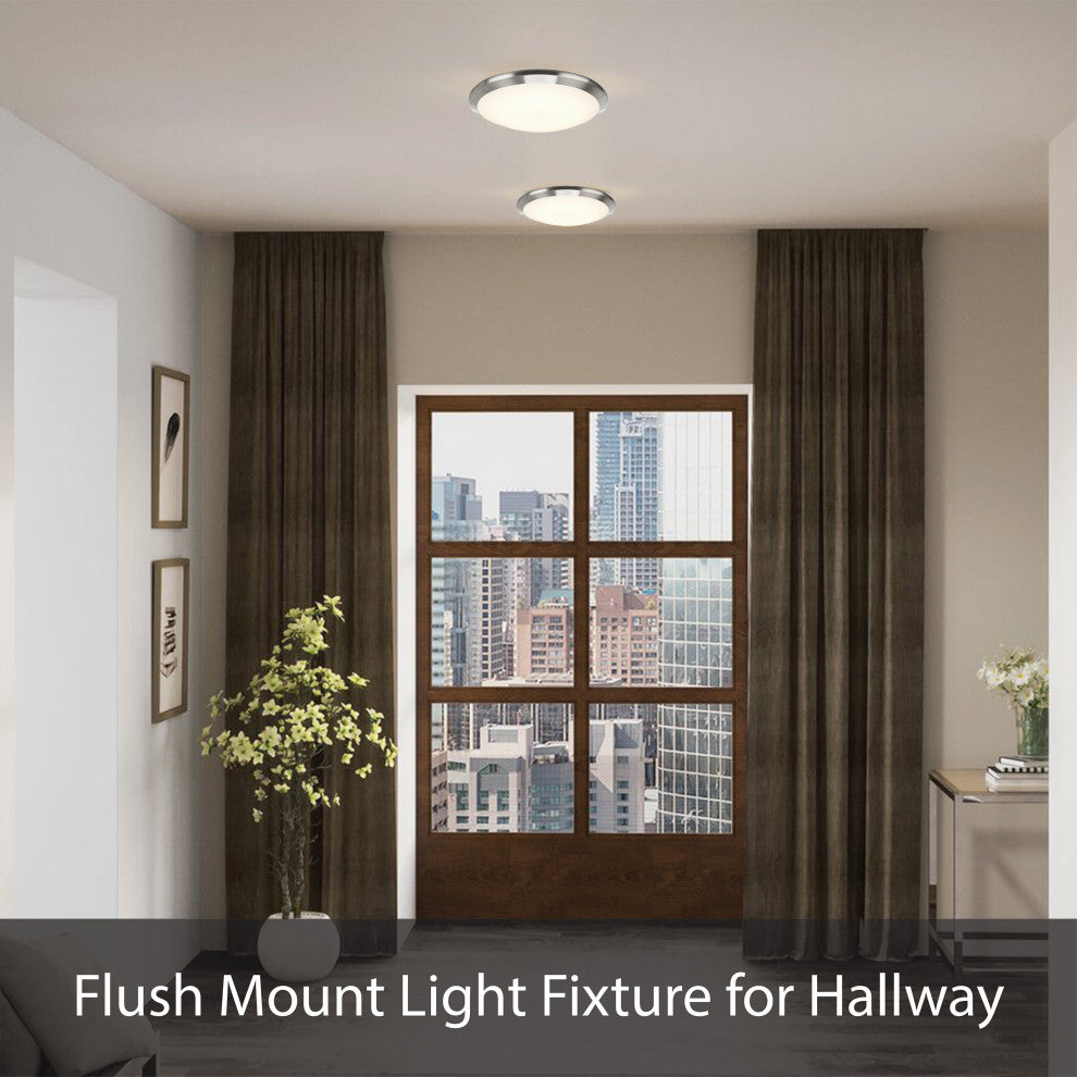 63003L-1 LED Large Flush Mount Ceiling Light Fixture, Satin Nickel 15" Diameter
