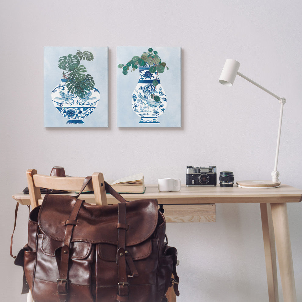 Elegant Indoor Plant Still Life Ornate Blue Vases,16 x 20
