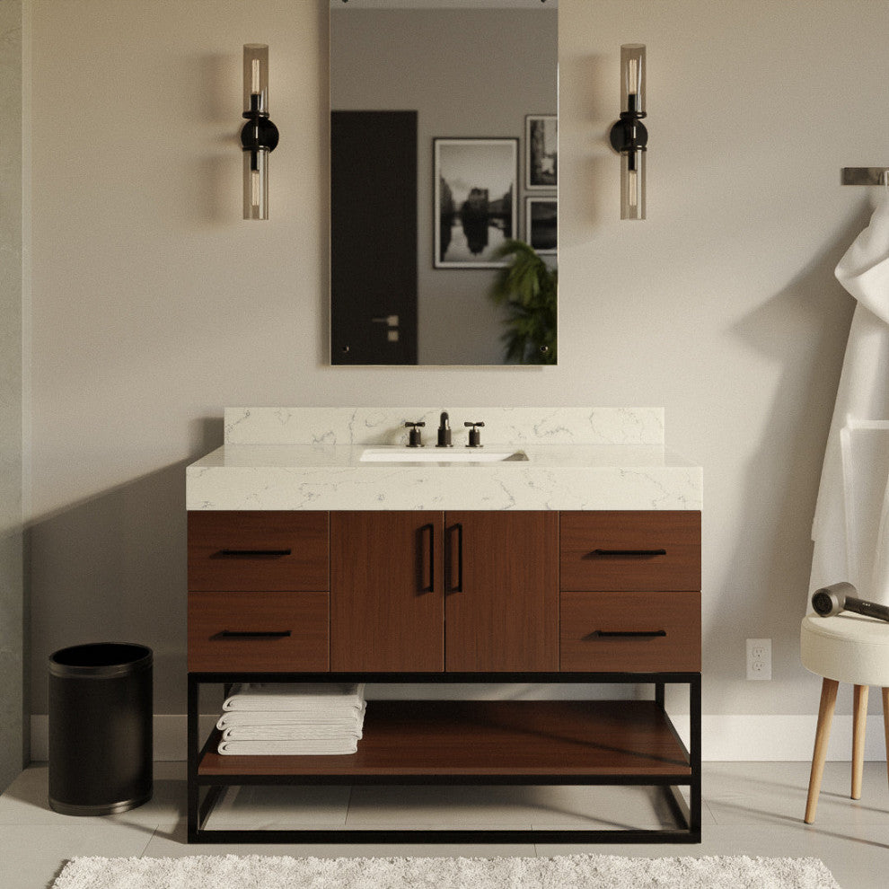 Ellis 48" Bathroom Vanity, Walnut, Top: Engineered Marble
