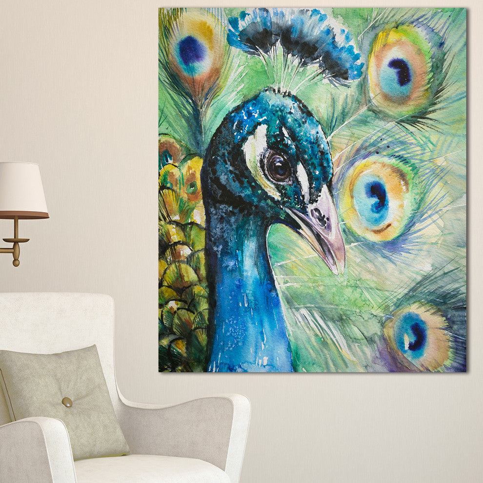 Larger Peacock Watercolor, Abstract Canvas Art Print, 30"x40"