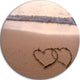Two Hearts Drawn On The Beach, Seascape Disc Metal Artwork, 11"