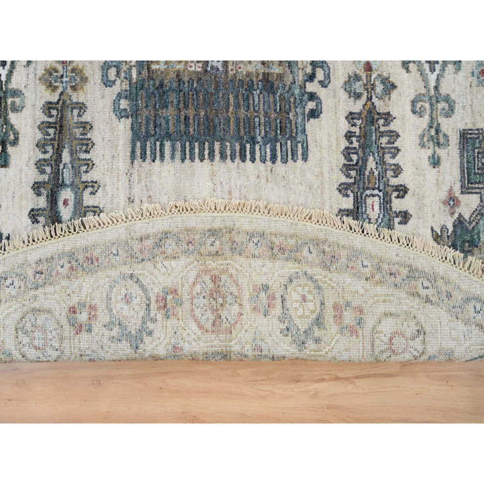 Alabaster Ivory Wool Reimagined Viss Design Hand Knotted Round Rug, 8'x8'