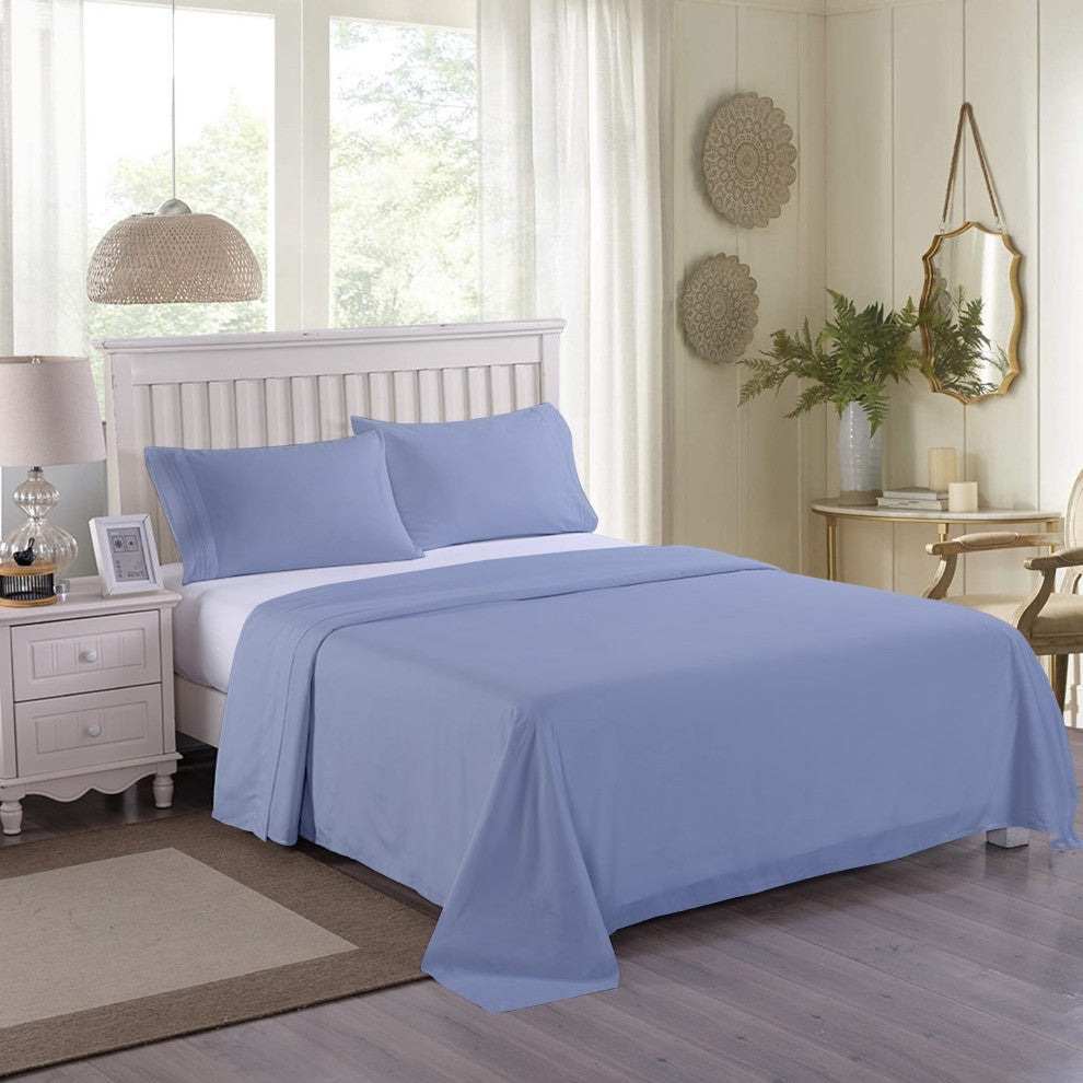 Organic Cotton Flat Sheet, Light Blue, King, 108"x105"